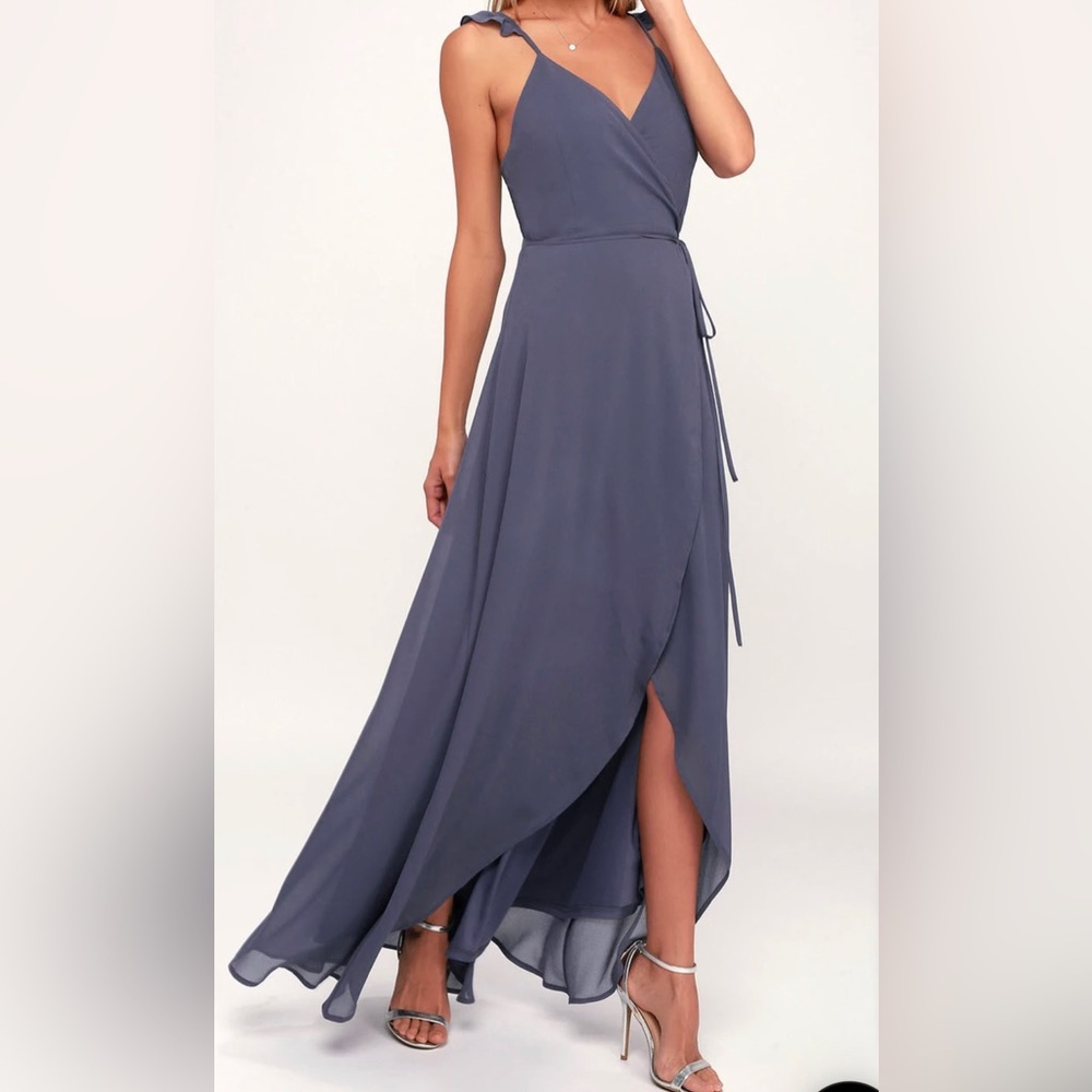 Denim Blue High-Low Wrap Dress